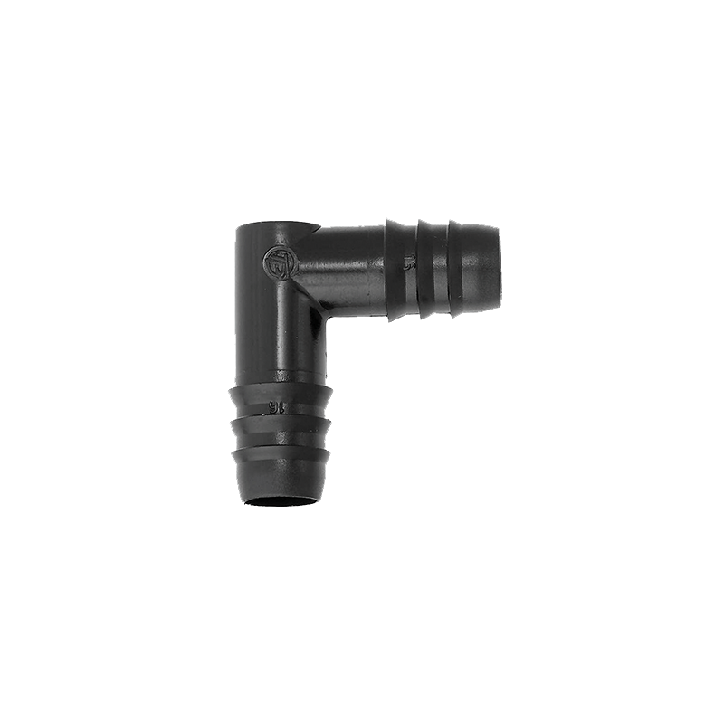 Barbed elbow fitting for irrigation pipe systems