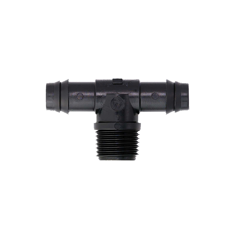 Barbed tee male adaptor fitting for irrigation systems