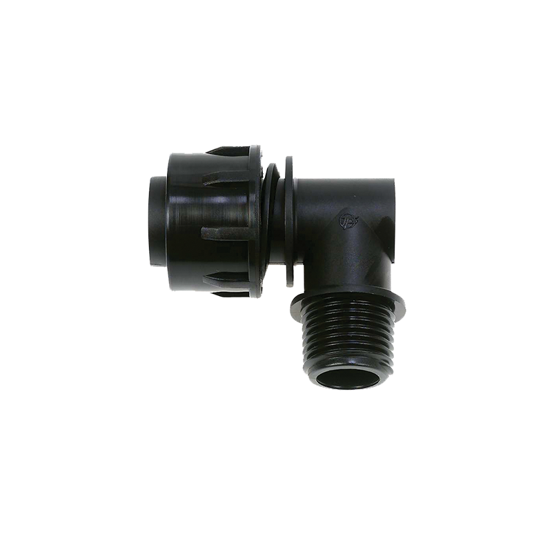 Drip tape elbow male threaded adaptor for irrigation systems