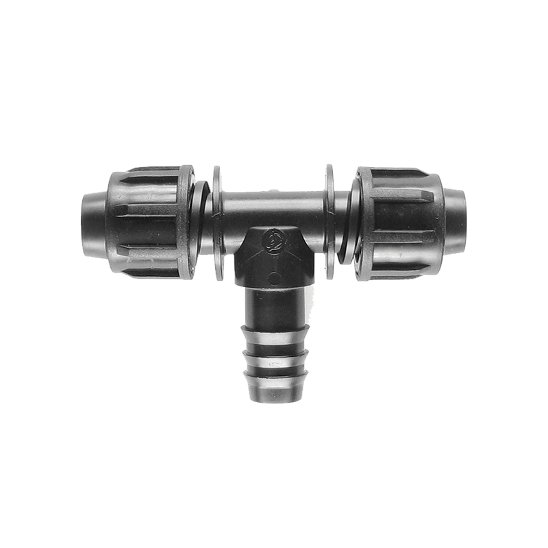 Drip tape tee barb adaptor for branched irrigation connections