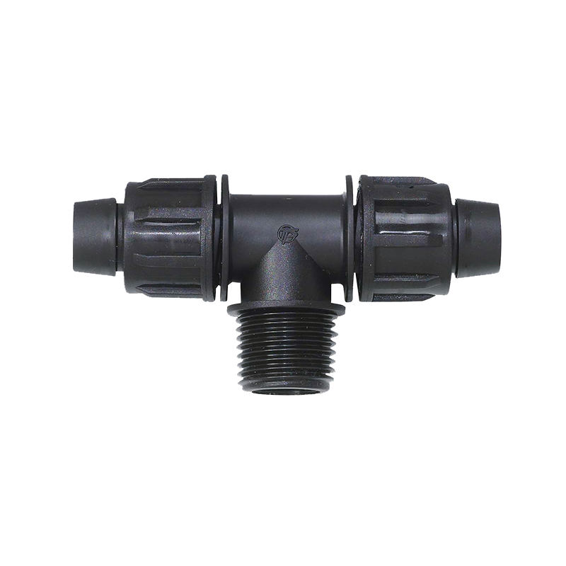Drip tape tee male threaded adaptor for irrigation systems