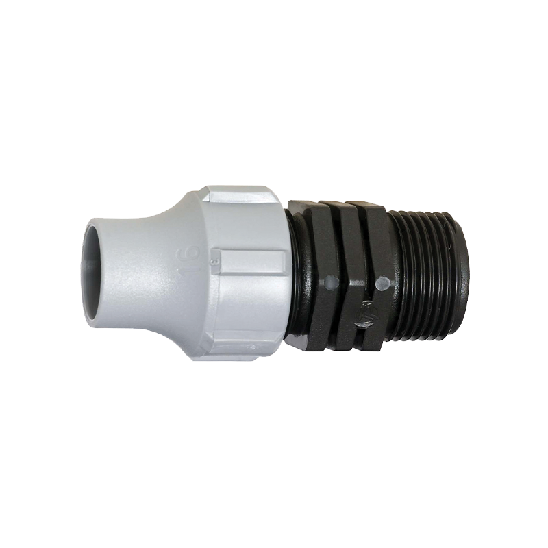 Nut lock male threaded fitting for irrigation systems