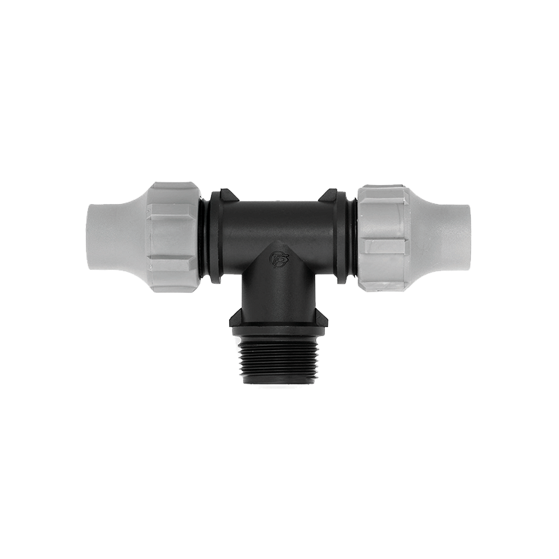 Male threaded tee nut lock fitting for irrigation systems