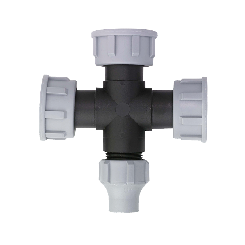 Swivel cross nut lock fitting for irrigation systems
