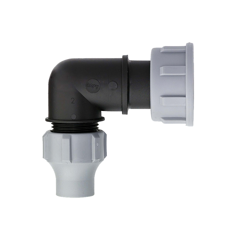 Swivel elbow nut lock fitting for irrigation systems