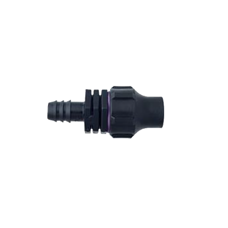 End line flush valve with barb connector for dripline irrigation systems