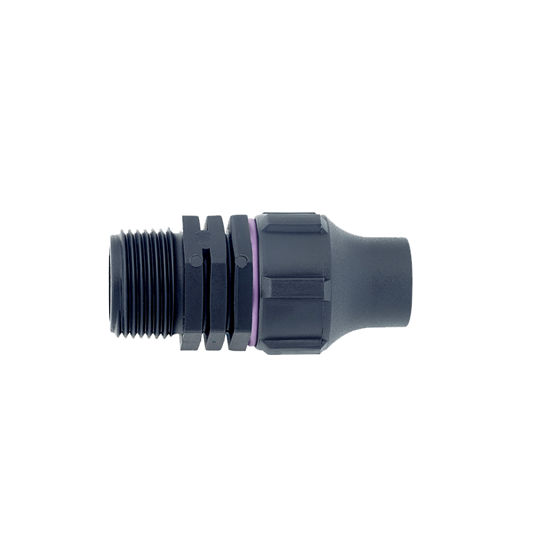 End line flush valve with male threaded connection for irrigation systems